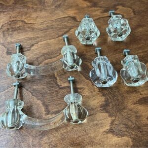 6 Antique Vintage  Clear Glass Crystal Cabinet knobs Drawer Pulls furniture RARE